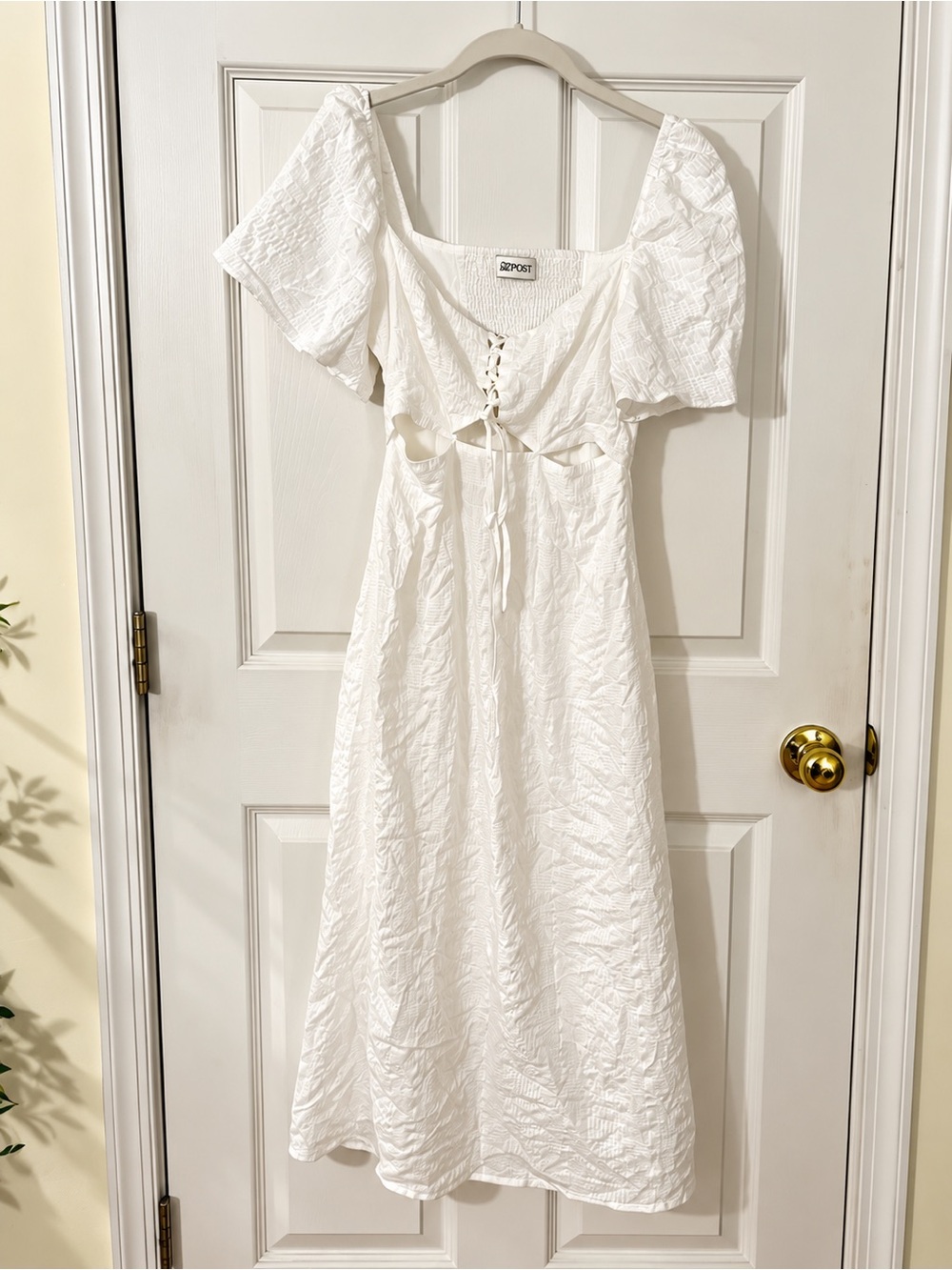 The Post white Midi Dress with Puff Sleeves